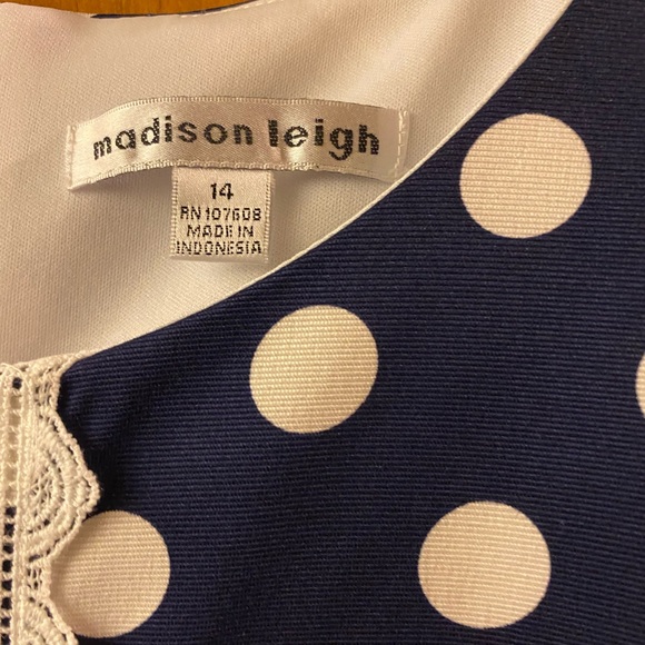 New with tags. Navy blue /white polka dot & lace mini dress. - Picture 3 of 4